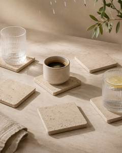 Handmade Round Travertine Coaster For Coffee <b>Tables</b> Kitchen Countertops And Living Room Decoration Ideas - Product Image 5