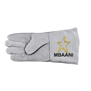 Gants de soudage en cuir gris MBAANI avec doublure en laine, manchette longue à pouce replié, protection robuste contre les éclaboussures de métal fondu - Product Image 5
