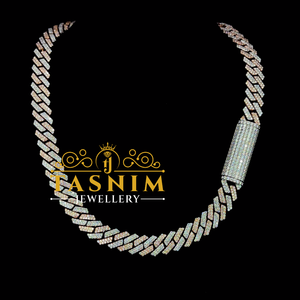 Collar de Cadena Cubana TASNIM en Oro Blanco con Moissanita VVS de Corte Redondo, 12MM, Engaste de Puntas, Joyería de Lujo para Bodas - Product Image 4
