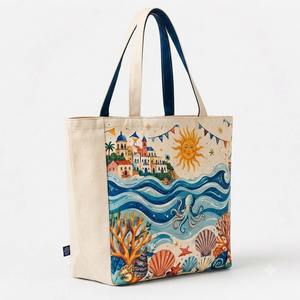 Bolsa de Mano de Lona de Algodón con Estampado Oceánico, Ecológica, de Gran Capacidad, Bolso de Hombro para Mujer, Reutilizable, con Diseño de Vida Marina - Product Image 1