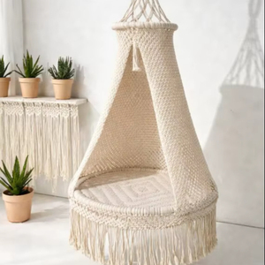 Fauteuil suspendu en macramé fait main |   Fauteuil suspendu bohème |   Siège de hamac en corde de coton |   Décoration de plage et de jardin |   Chaise de relaxation intérieure et extérieure - Product Image 1