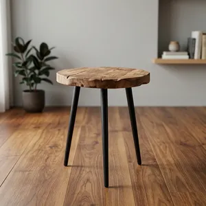 <b>Rustic</b> Wooden Iron <b>Side</b> <b>Table</b> with Round Top Tripod Stand Industrial Accent Furniture for Living Room Kitchen Cafe Decor - Product Image 3