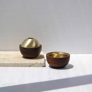 Brûleur d'encens Bakhoor en bois moderne avec couvercle en métal doré, Mabkhara, brûleur d'arômes Oud, porte-parfum décoratif pour la maison - Product Image 5