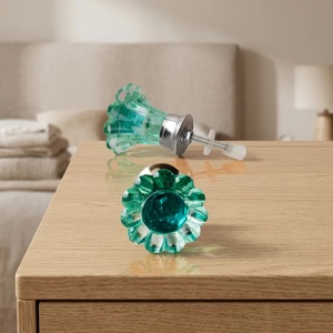 Aqua Green <b>Crystal</b> Flower <b>Knob</b> Drawer Handle Industrial Design Easy Installation Dresser Bedroom Bathroom Warehouse Outdoor - Product Image 1