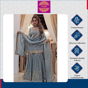 Ropa Étnica de Alta Calidad con Diseño Moderno y Elegante, Bordes Decorativos, Estilo Holgado y Largo hasta el Suelo, Kurti Sharara para Mujer - Product Image 4