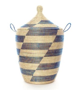 Set of 3 Handwoven Blue & Cream <b>Bath</b> Hamper Baskets Handmade <b>Storage</b> Basket Wholesale eco-friendly Made Viet Nam - Product Image 2