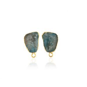 Boucles d'oreilles clous en agate Druzy Aqua plaquées or, bijoux artisanaux en pierres précieuses, clous d'oreilles Druzy Aqua - Product Image 1