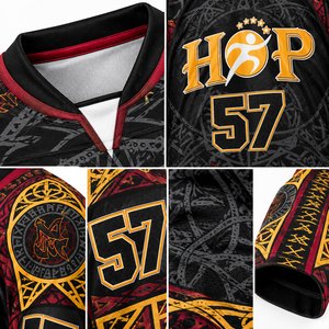 Maillot de hockey sur glace personnalisé sublimé, motif Viking noir, rouge et or, col en V, manches longues, uniforme d'équipe en mesh - Product Image 6