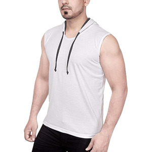 Camiseta sin mangas con capucha para hombre, de algodón y elastano, cuello redondo, estilo musculoso, con un solo botón, cordón ajustable, transpirable, de secado rápido, de alta calidad. - Product Image 4