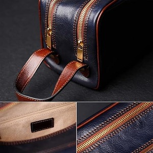 Genuine Leather Wholesale Dopp <b>Kit</b> Travel Pouch Beauty Zipper Cosmetic <b>Bags</b> Women's Makeup <b>Bag</b> Men's Toiletry <b>Bag</b> - Product Image 5