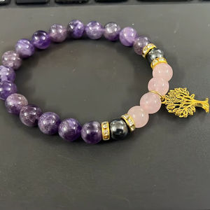 Bracelet Arbre de Vie en Améthyste Naturelle pour Femmes |   Bijou énergétique spirituel extensible en perles de cristal de guérison, cadeau |   grossiste - Product Image 1