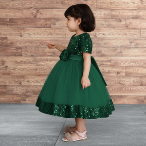 Nouvelle Arrivée 2026 – Robe de Soirée de Luxe pour Enfants, en Velours Vert Brodé de Paillettes et Tulle, Idéale pour Mariages et Événements Spéciaux pour Filles - Product Image 3