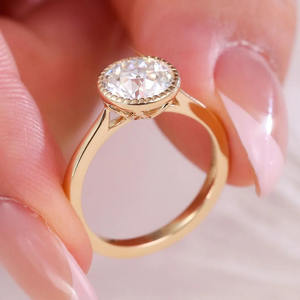 Bague solitaire en or jaune véritable 14K 18K avec diamant de laboratoire taille ronde, pour mariage, fiançailles, promesse, cadeau de Saint-Valentin pour femme - Product Image 1