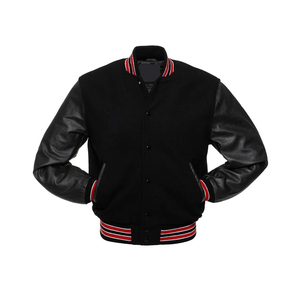 Chaqueta Varsity Negra para Hombre, Modelo 2026, Más Vendida, Cuerpo de Lana, Mangas de Cuero, Cuello Alto, Cierre de Botones, Abrigo de Invierno, ODM OEM - Product Image 3