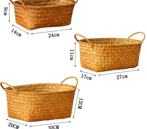 High Quality <b>Seagrass</b> Woven Storage <b>Basket</b> Set Gift Hand <b>Basket</b> Kitchen Storage Holiday Gift Round <b>Seagrass</b> <b>Basket</b> Three Colors - Product Image 4
