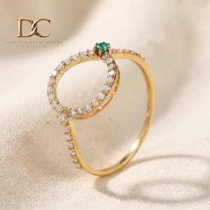 Anillo de Oro Amarillo Sólido de 14 Quilates con Diamante Cultivado en Laboratorio y Esmeralda Colombiana con Certificado IGI para Compromiso, Joyería de Lujo para Mujer - Product Image 2