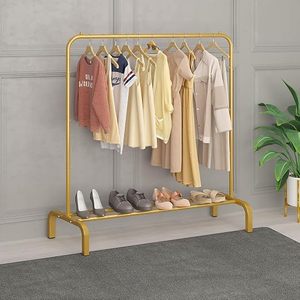 Minimalist Standing Metal Clothing Rack <b>With</b> <b>Shoe</b> Shelf Double Tier <b>Wardrobe</b> <b>Storage</b> Holder Durable Baking Paint Finish - Product Image 4