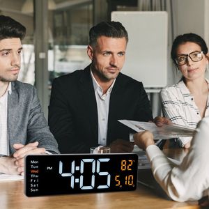 Orologio da parete con telecomando digitale da 15,7 pollici con luminosità di livello 3 impostazioni di allarme 12/calendario della temperatura di temporizzazione in formato 24 ore - Product Image 6