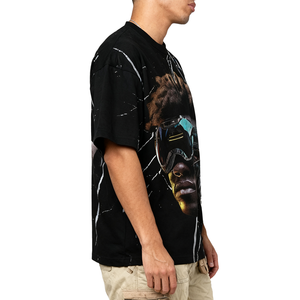 Custom Black Screen Printing T-shirt 100% Cotton <b>Round</b> Neck Oversized Cropped Boxy Graphic Designer t Shirt for Men - Product Image 2