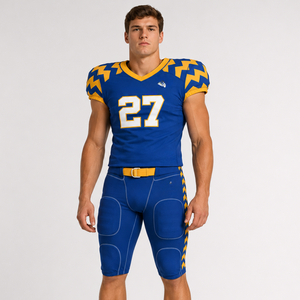 Uniforme de Fútbol Americano Azul Rey y Dorado, Jersey con Hombros a Cuadros, Pantalones Acolchados, Conjunto Retro Universitario - Product Image 1
