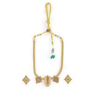 Juego de Joyería Étnica Chapada en Oro, Collar y Aretes con Piedras de Circonio, Diseño Geométrico para Mujer, Boda - Product Image 1