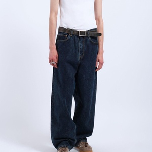 Jean en denim délavé foncé pour homme 2026, taille haute, coupe droite ample, pantalon décontracté en coton, style automne, fabricant en gros pour marque privée - Product Image 2