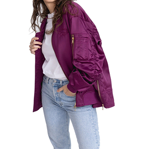 Blouson bomber violet pour femme, manches longues, fermeture éclair, couleur unie, polyester, vêtement d'extérieur, style hiver, coupe classique - Product Image 5