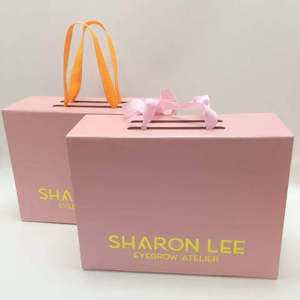 Elegant Pink Folding Gift <b>Box</b> with Ribbon Handle Luxury <b>Foldable</b> Pink Packaging <b>Box</b> with Ribbon Handle - Product Image 4
