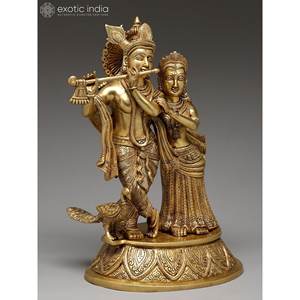 Sculpture debout en laiton de 15 pouces de Radha Krishna - Product Image 4