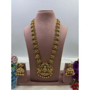 Indian Ethnic Avni South Indian Gold Plated Bridal Long Necklace & Earring Set - Product Image 1