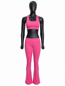Wholesale Hot <b>Pink</b> <b>Womens</b> Activewear Set Sports Bra High Waist Flared <b>Leggings</b> Workout Fitness Set Custom Gym Wear Two Piece - Product Image 2