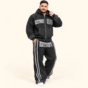 Ensemble de survêtement en polaire pour homme avec veste zippée et pantalon large, détails brodés, étiquette personnalisée, conception OEM ODM sur mesure - Product Image 4