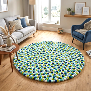 Alfombra de Bolas de Fieltro de 100 cm |   Alfombra de Fieltro Hecha a Mano para Decoración de Interiores |   Alfombra de Fieltro Ecológica - Product Image 3