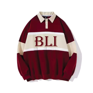 Polo de Manga Larga para Hombre, Blanco con Rayas Negras, Logotipo BLI, Diseño Casual de Punto de Algodón con Estampado Frontal - Product Image 6