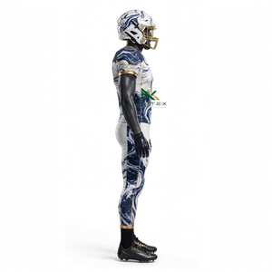 Ensemble de maillot de football NEXTEX pour homme à manches courtes, motif marbré, blanc et bleu marine, en polyester, par sublimation - Product Image 3