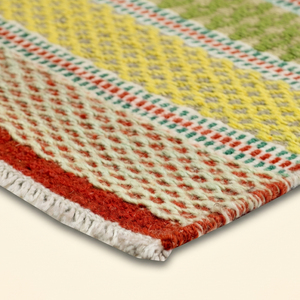 Tapis en laine tissé plat rayé vert turquoise jaune Sorbet Tropical, écologique, antidérapant, fait main, à poils épais, pour - Product Image 6
