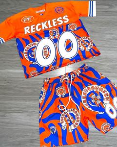 Camiseta y pantalones cortos de manga larga con cuello en V de malla de poliéster deportivo informal de moda de verano para hombre con chándales transpirables con logotipo personalizado para hombre - Product Image 2