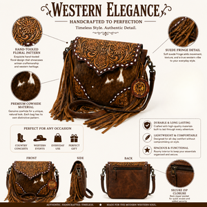 Western Cowhide Fringe Crossbody Bag Genuine Hair On <b>Leather</b> <b>Tooled</b> Floral Western Shoulder Purse Boho Cowgirl Handbag for Women - Product Image 5