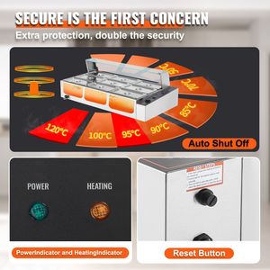 Scaldavivande Elettrico Commerciale a 9 Vasche, 1500W, da Banco, con Coperchio in Vetro, Manuale, in Acciaio Inossidabile, Capacità 5QT - Product Image 4