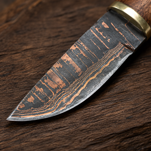 Custom Handmade Pukko Copper Damascus Hunting Knife Fixed Blade Outdoor Camping Survival Bushcraft Knife with <b>Leather</b> Sheath OEM - Product Image 2