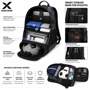 Sac à dos de sport personnalisé pour football avec compartiment pour ballon, poche pour chaussures, en Oxford 600D, pour entraînement, gym, voyage, OEM ODM - Product Image 3
