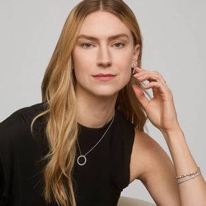 Women's Luxury Riviera Pav Diamond Circle <b>Necklace</b> with 2 CTW Round Cut Lab-Grown Diamonds in White Gold - Product Image 2