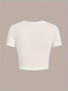 T-shirt court en coton premium pour femme, idéal pour l'entraînement, avec patchs, en tissu mesh, pour l'été - Product Image 4