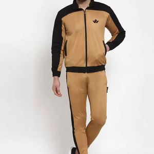 Ensemble de survêtement pour homme, couleur or et noir, blocs de couleur, manches longues, cordon de serrage, style sportif, poches latérales, coupe régulière, vêtements d'hiver, 100% nylon - Product Image 1