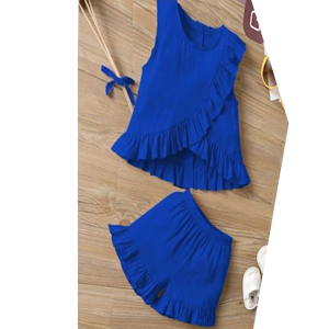 Ensemble haut à volants bleu royal et short assorti à volants - Product Image 2