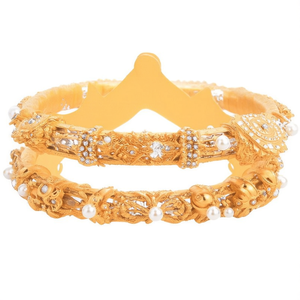 Bridal Gold Plated Matte <b>Bangle</b> <b>Set</b> with Pearl and Diamond Accents - Product Image 2