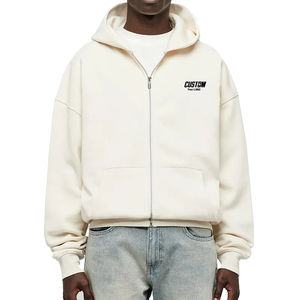 Sweat à capuche zippé pour homme en molleton bouclette 450 g/m², coupe oversize, coupe courte, coupe carrée, épaules tombantes, en coton, personnalisable, vente en gros - Product Image 4