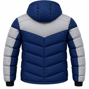 Chaqueta acolchada con capucha para hombre, color azul grisáceo, con bloques de color, informal, cortavientos, de poliéster, con cierre de cremallera, corte regular. - Product Image 2