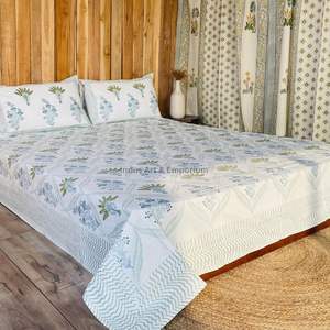 Juego de Sábanas con Estampado Artesanal Sanganeri de la India, Sábanas con Funda de Almohada - Product Image 3