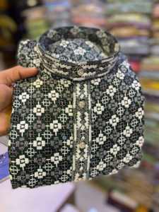 ชุดคุर्ตา ปาจามา ปักลายชิกันการี สำหรับผู้ชาย งานแต่งงานแบบอินเดีย ชุดพิธีการสำหรับผู้ชาย - Product Image 2